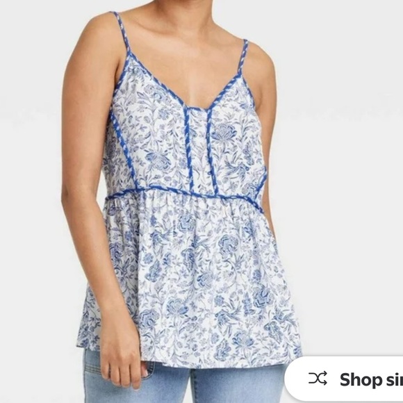 Knox Rose Tops - Knox Rose Floral Flowing Bohemian Sleeveless Top Blue & White Women’s SZ XS NWT